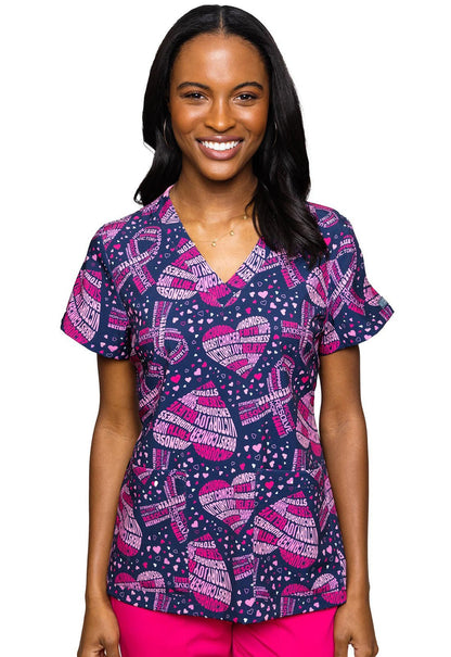 Cancer Awareness Med Couture Print V Neck Scrub Top MC8564 CCAW - Scrubs Select