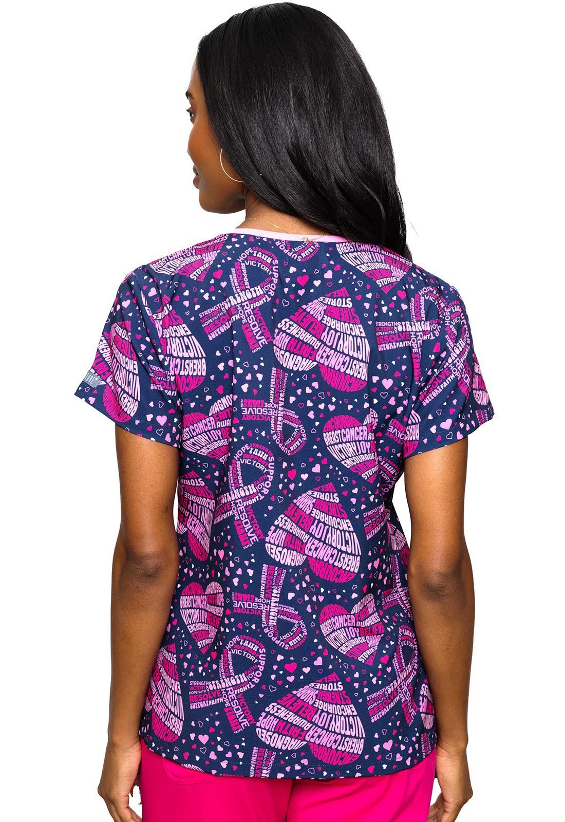 Cancer Awareness Med Couture Print V Neck Scrub Top MC8564 CCAW - Scrubs Select
