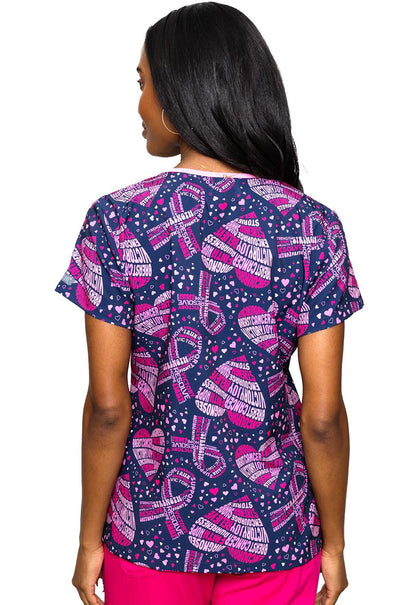 Cancer Awareness Med Couture Print V Neck Scrub Top MC8564 CCAW - Scrubs Select