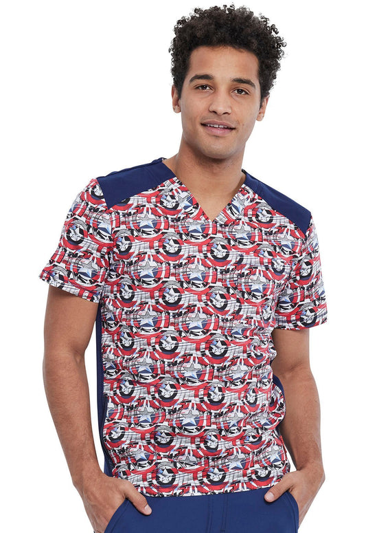 Captain America Tooniforms Licensed Men's V Neck Scrub Top TF713 MADF - Scrubs Select