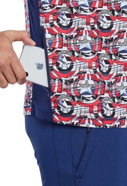 Captain America Tooniforms Licensed Men's V Neck Scrub Top TF713 MADF - Scrubs Select