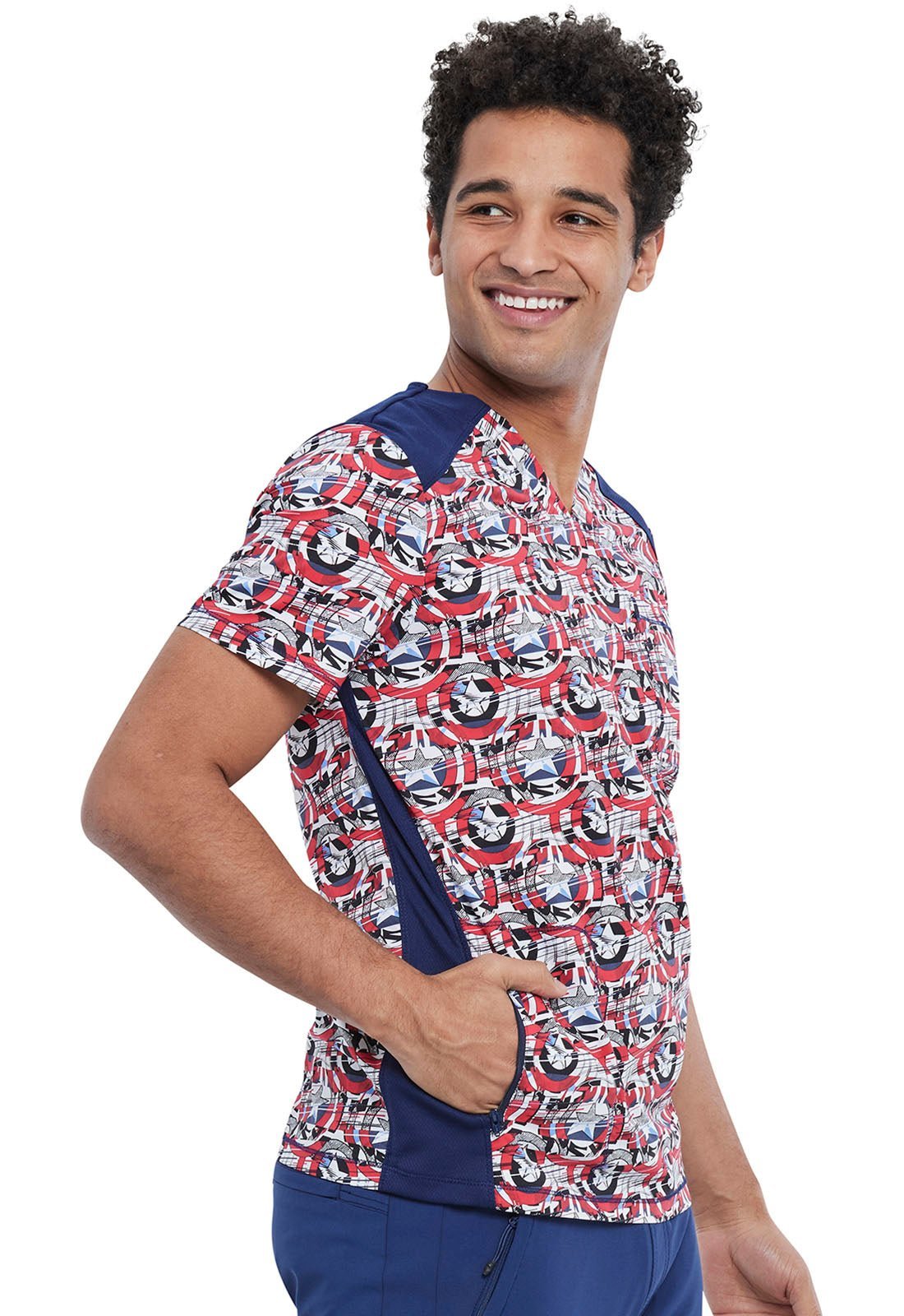 Captain America Tooniforms Licensed Men's V Neck Scrub Top TF713 MADF - Scrubs Select