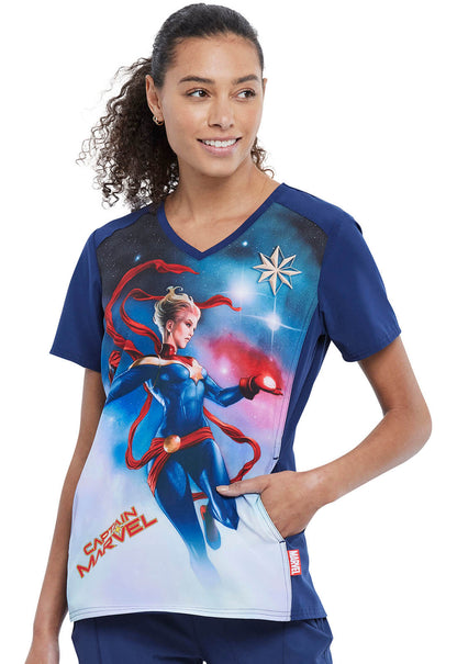 Captain Marvel Cherokee Tooniforms V Neck Scrub Top TF637 MARV - Scrubs Select
