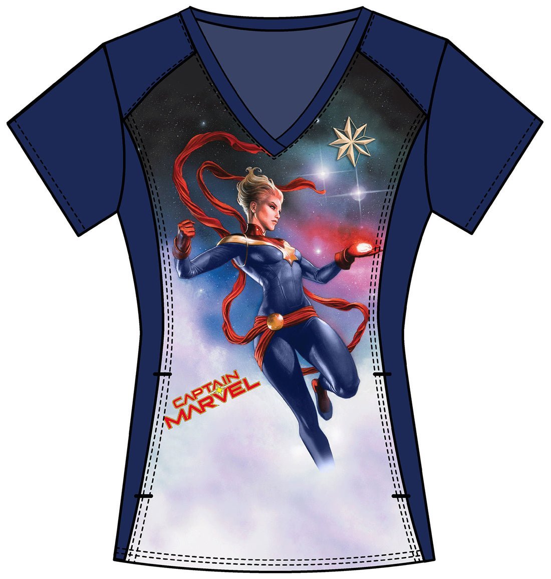 Captain Marvel Cherokee Tooniforms V Neck Scrub Top TF637 MARV - Scrubs Select