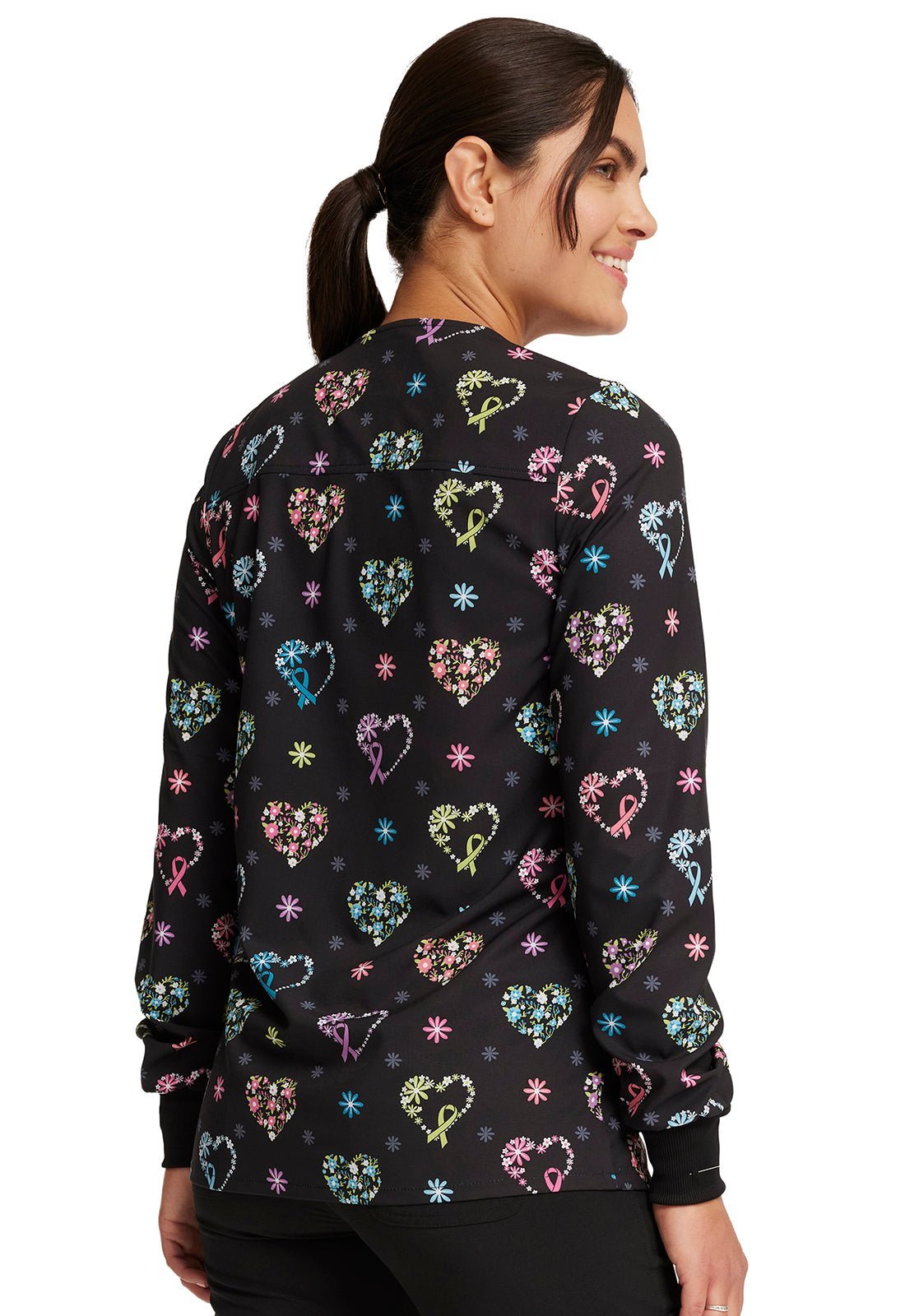 Care Flor - All Cherokee All Awareness Print Warm Up Scrub Jacket CK321 CRFO - Scrubs Select