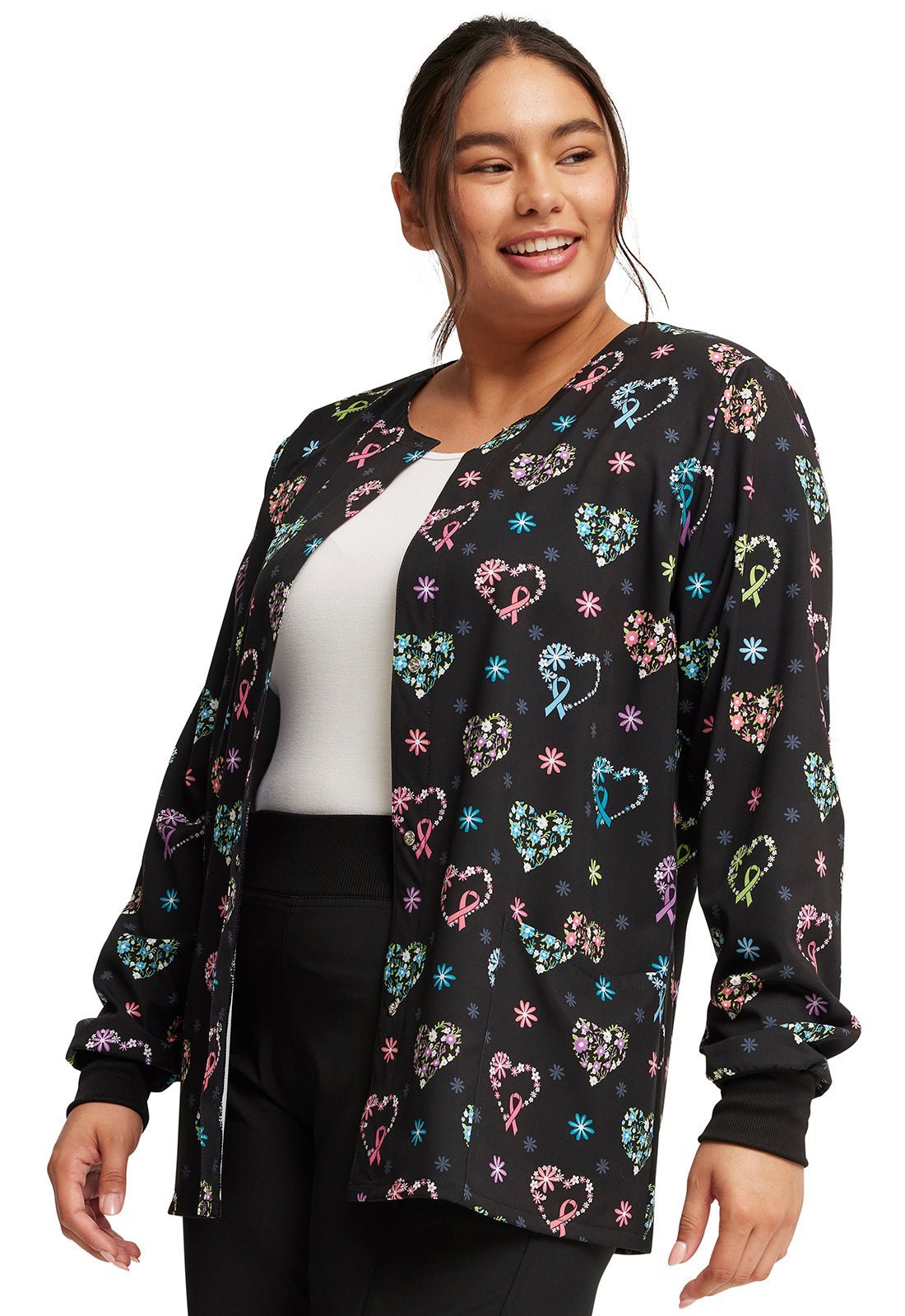 Care Flor - All Cherokee All Awareness Print Warm Up Scrub Jacket CK321 CRFO - Scrubs Select