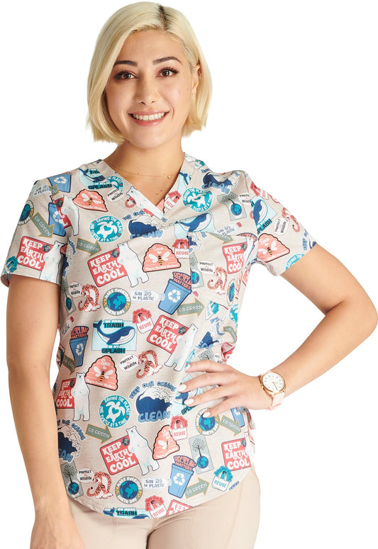 Care For The Cause Cherokee Print Tuckable V Neck Scrub Top CK664 CFTC - Scrubs Select