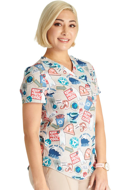 Care For The Cause Cherokee Print Tuckable V Neck Scrub Top CK664 CFTC - Scrubs Select