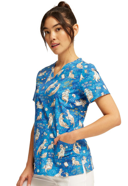Care Like No Otter Cherokee Nurse Print V Neck Scrub Top CK651 CLNO - Scrubs Select