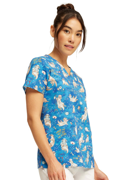Care Like No Otter Cherokee Nurse Print V Neck Scrub Top CK651 CLNO - Scrubs Select