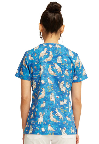 Care Like No Otter Cherokee Nurse Print V Neck Scrub Top CK651 CLNO - Scrubs Select