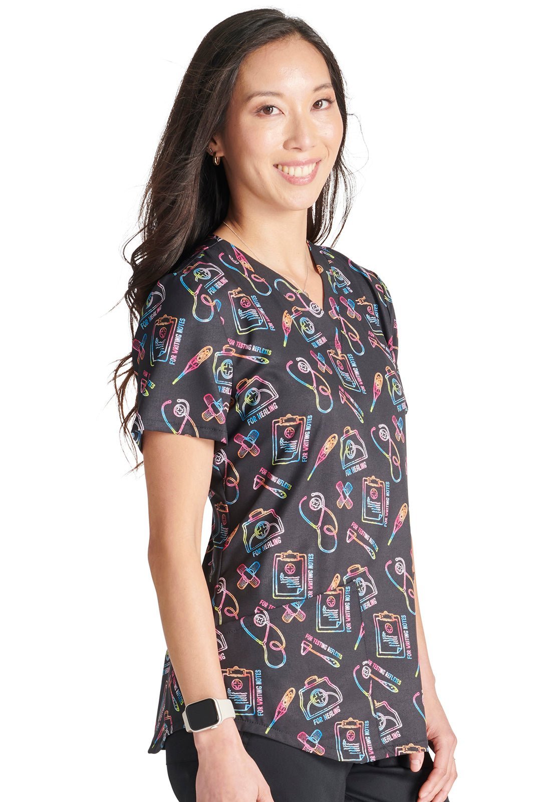 Caring Essentials Cherokee Nurse Print V Neck Scrub Top CK662 CRES - Scrubs Select