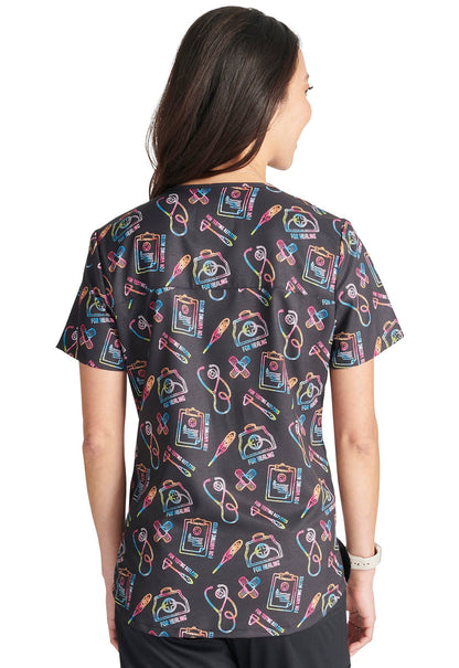 Caring Essentials Cherokee Nurse Print V Neck Scrub Top CK662 CRES - Scrubs Select