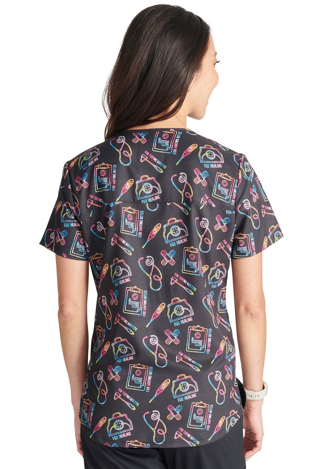 Caring Essentials Cherokee Nurse Print V Neck Scrub Top CK662 CRES - Scrubs Select