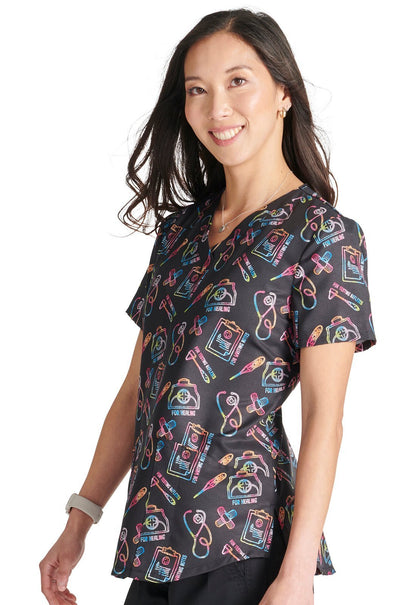 Caring Essentials Cherokee Nurse Print V Neck Scrub Top CK662 CRES - Scrubs Select
