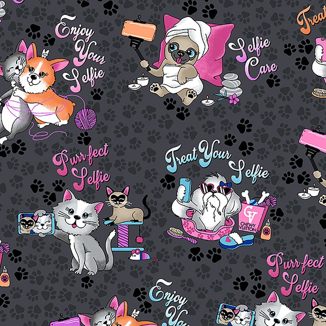 Cat and Dog Cherokee Print V Neck Scrub Top CK652 SFEC - Scrubs Select