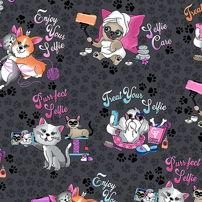 Cat and Dog Cherokee Print V Neck Scrub Top CK652 SFEC - Scrubs Select