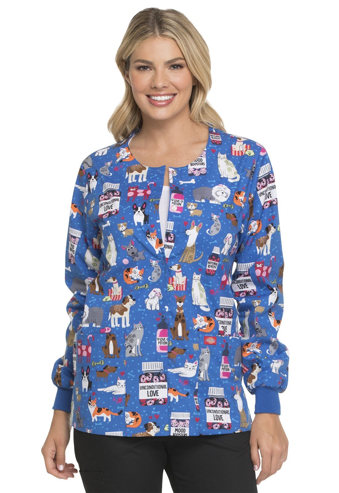Cat and Dog Dickies Print Snap Front Scrub Jacket DK301 UNLV - Scrubs Select