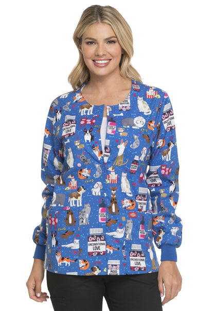 Cat and Dog Dickies Print Snap Front Scrub Jacket DK301 UNLV - Scrubs Select