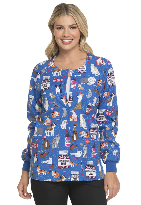 Cat and Dog Dickies Print Snap Front Scrub Jacket DK301 UNLV - Scrubs Select