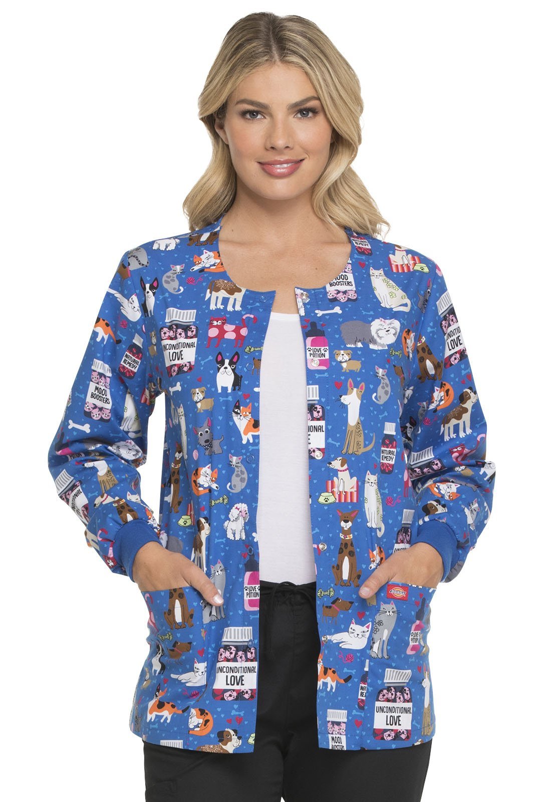 Cat and Dog Dickies Print Snap Front Scrub Jacket DK301 UNLV - Scrubs Select