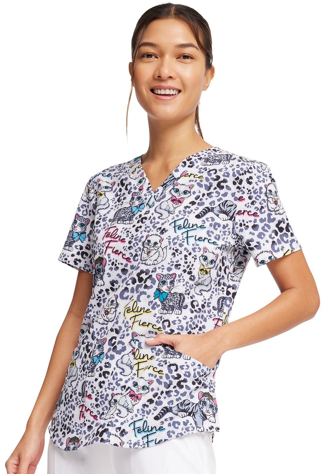 Cat Cherokee Print V Neck Scrub Top CK662 FEFC - Scrubs Select