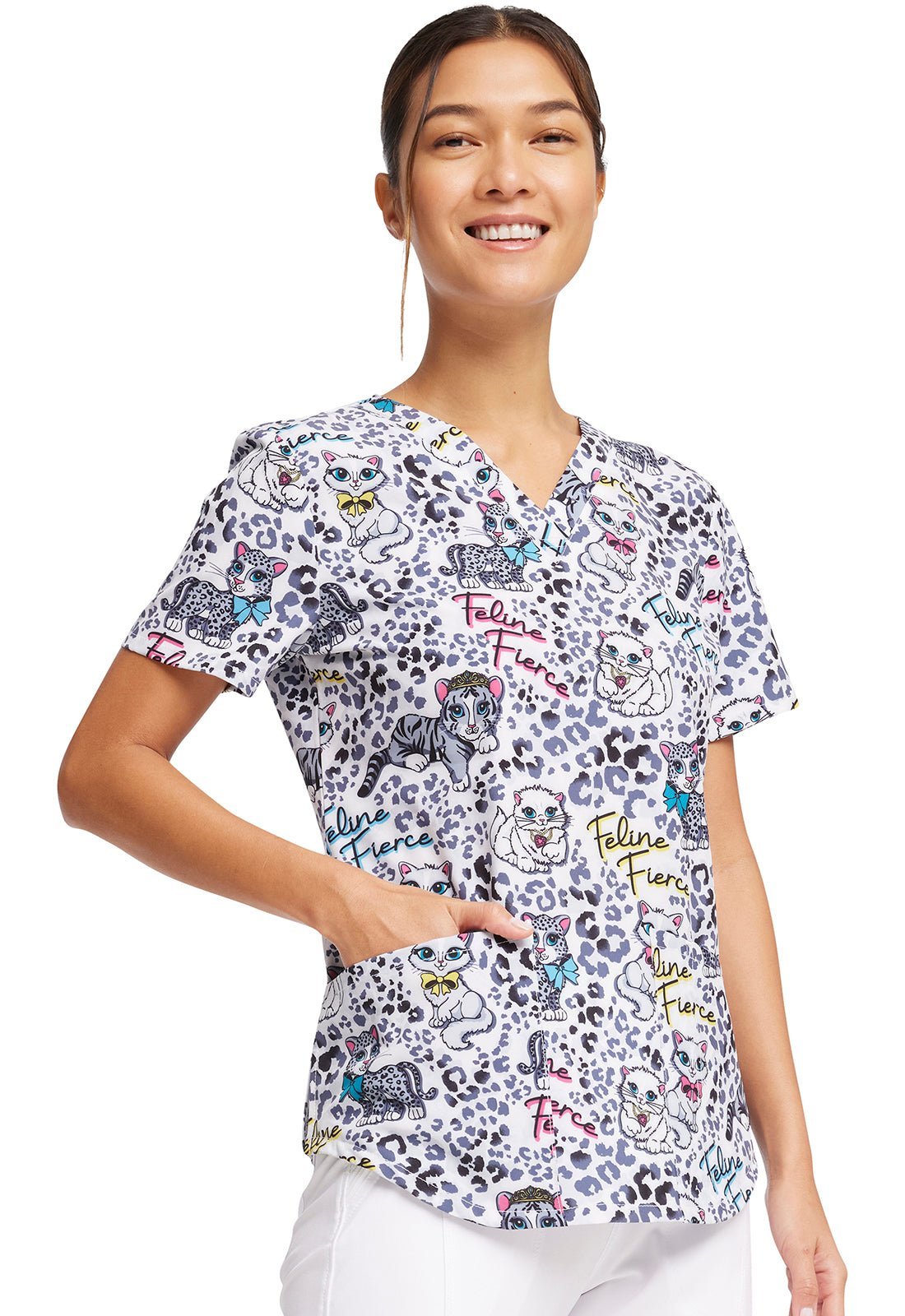 Cat Cherokee Print V Neck Scrub Top CK662 FEFC - Scrubs Select