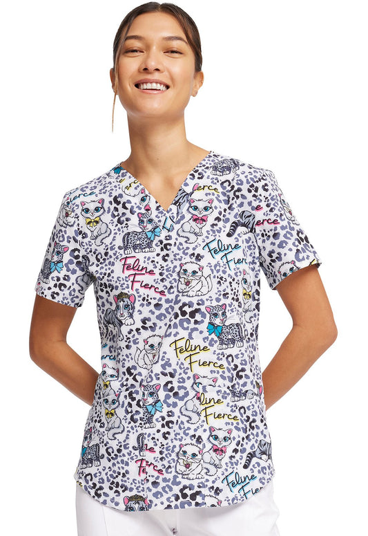 Cat Cherokee Print V Neck Scrub Top CK662 FEFC - Scrubs Select
