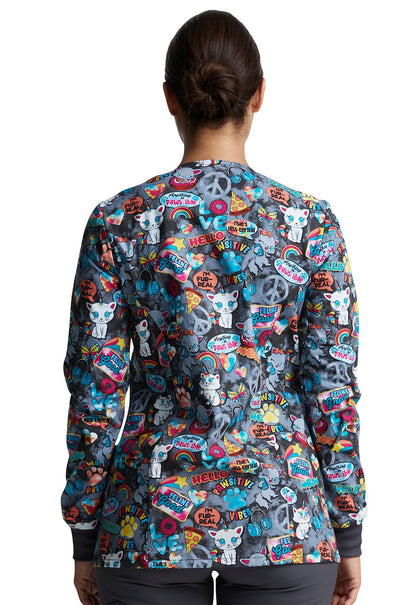 Cat Dickies Print Snap Front Scrub Jacket DK306 PWVB - Scrubs Select