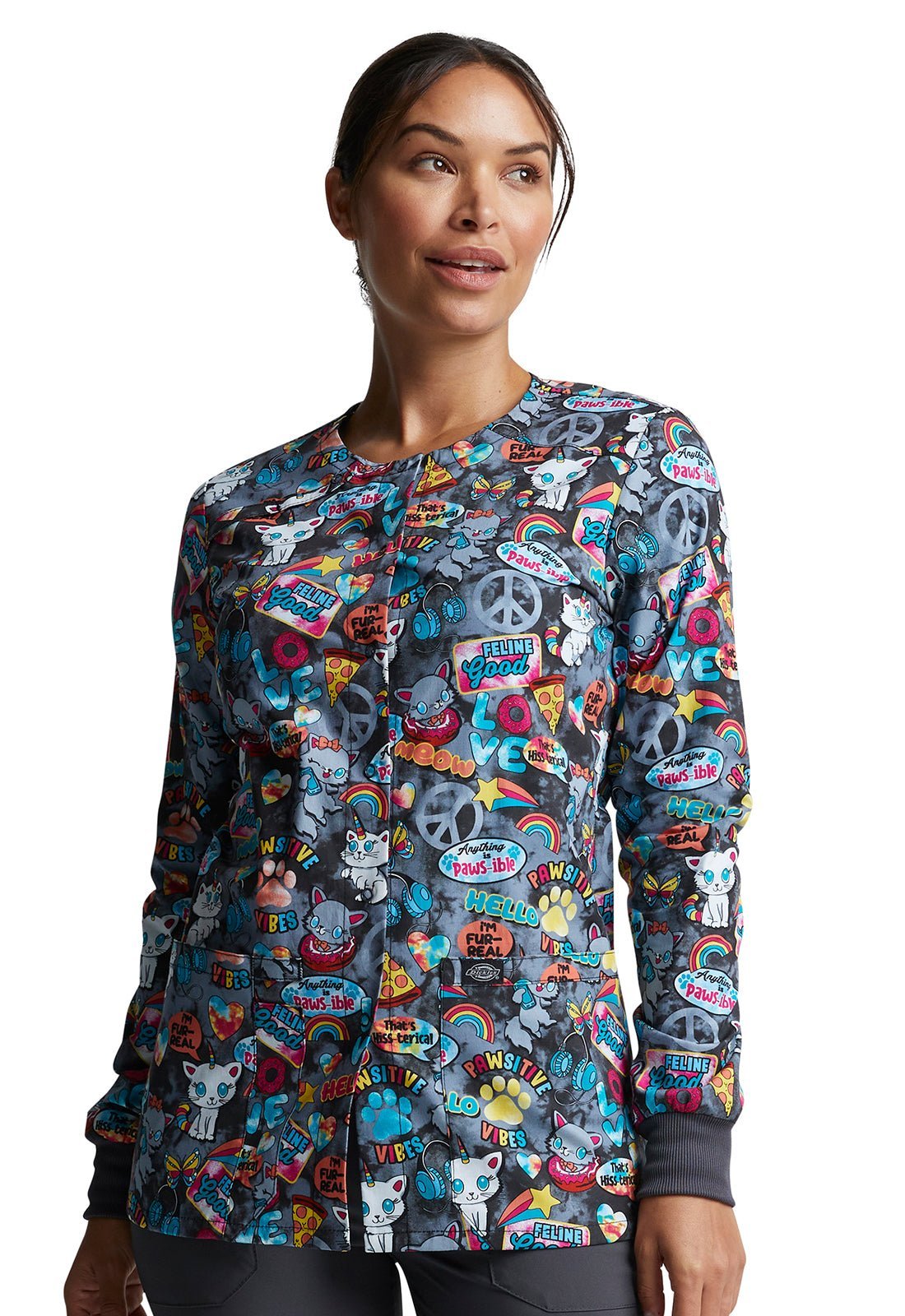 Cat Dickies Print Snap Front Scrub Jacket DK306 PWVB - Scrubs Select