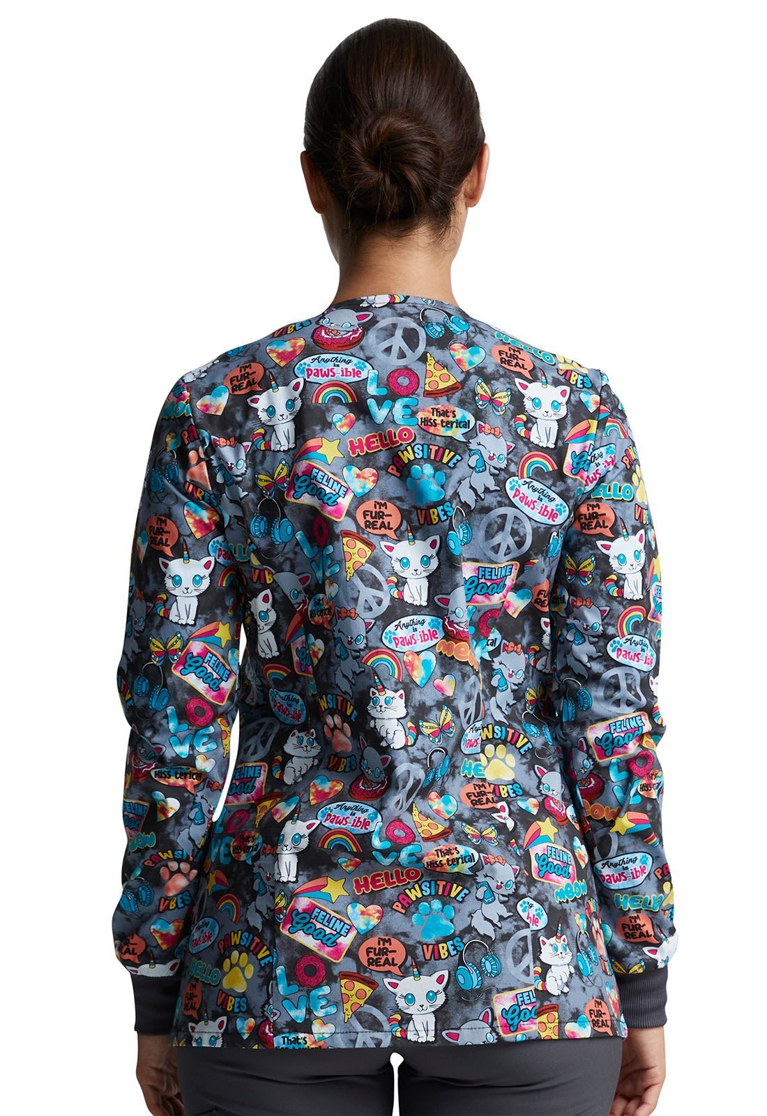 Cat Dickies Print Snap Front Scrub Jacket DK306 PWVB - Scrubs Select