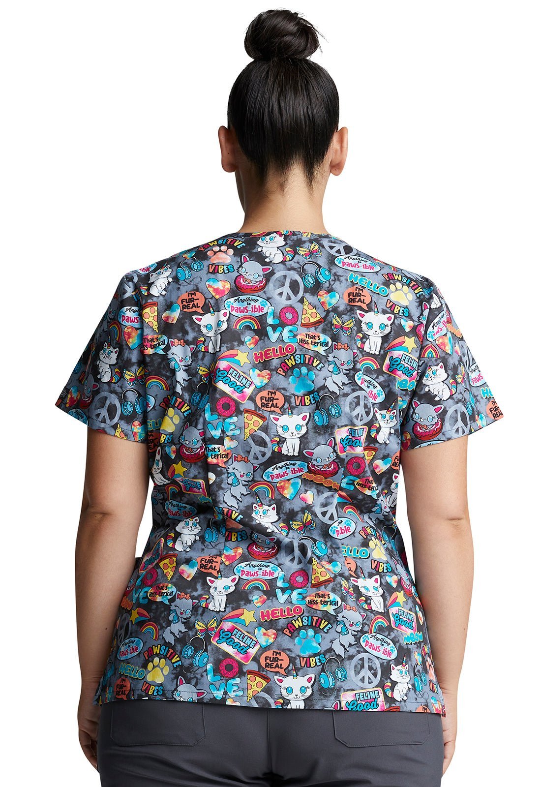 Cat Dickies Print V Neck Scrub Top DK700 PWVB - Scrubs Select