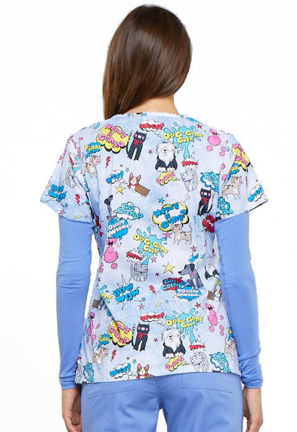 Cat & Dog Cherokee Print V Neck Scrub Top CK616 TYPW - Scrubs Select