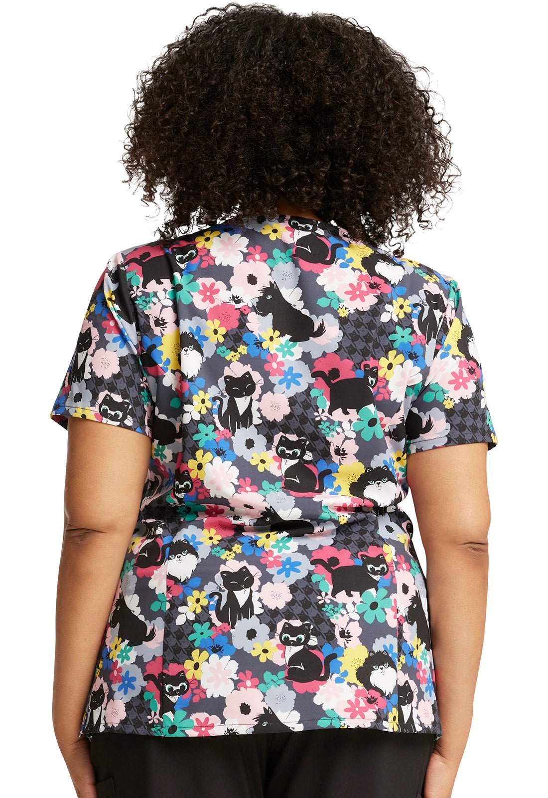 Cat Dog Floral Dickies Print V Neck Scrub Top DK616 FVFL - Scrubs Select