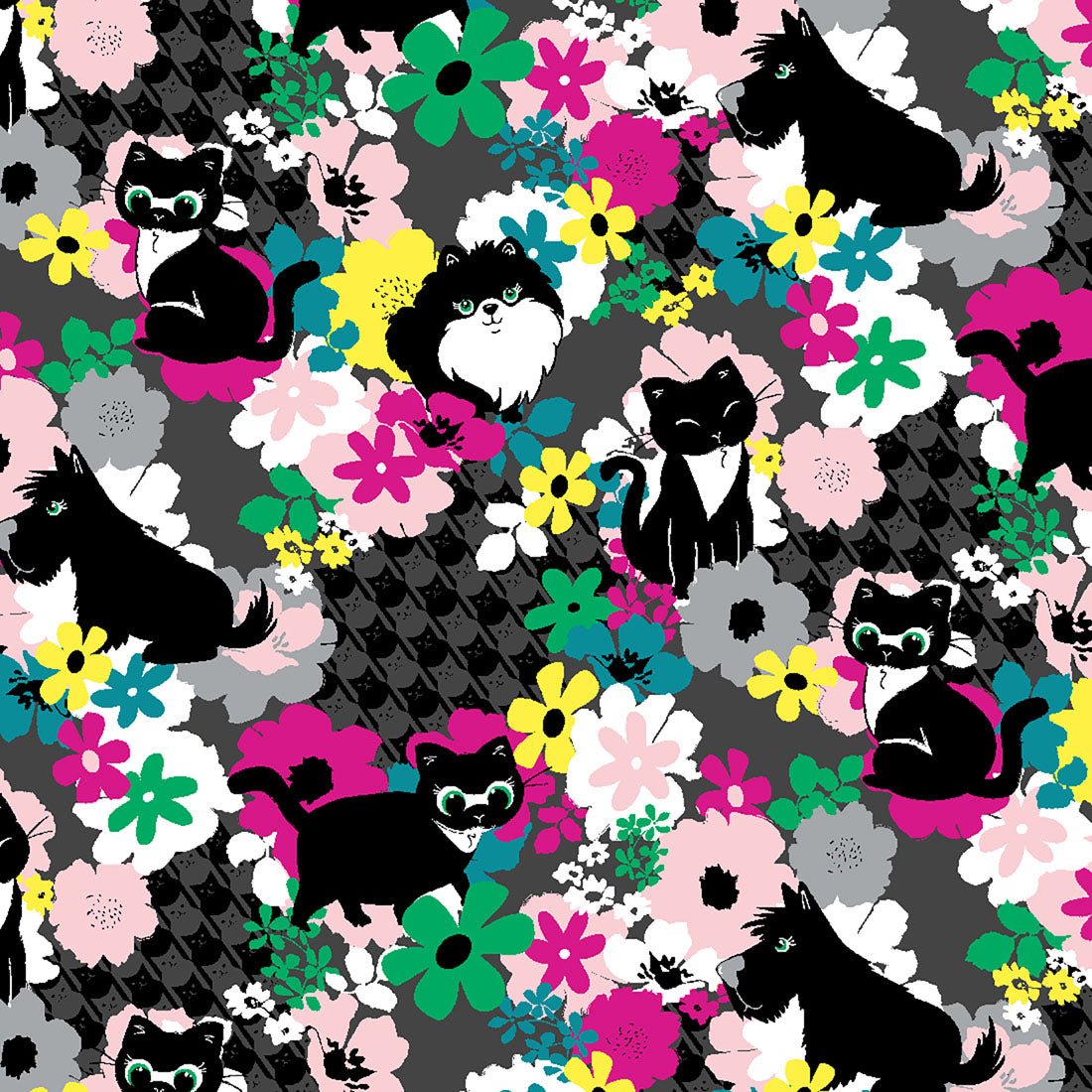 Cat Dog Floral Dickies Print V Neck Scrub Top DK616 FVFL - Scrubs Select