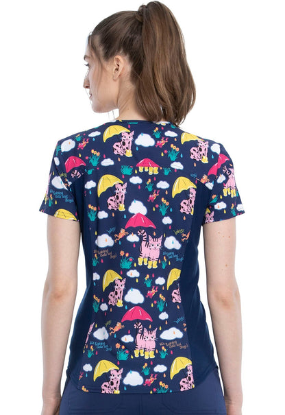 Cat & Frogs Cherokee iFlex Print V Neck Knit Panel Scrub Top CK732 RACF - Scrubs Select