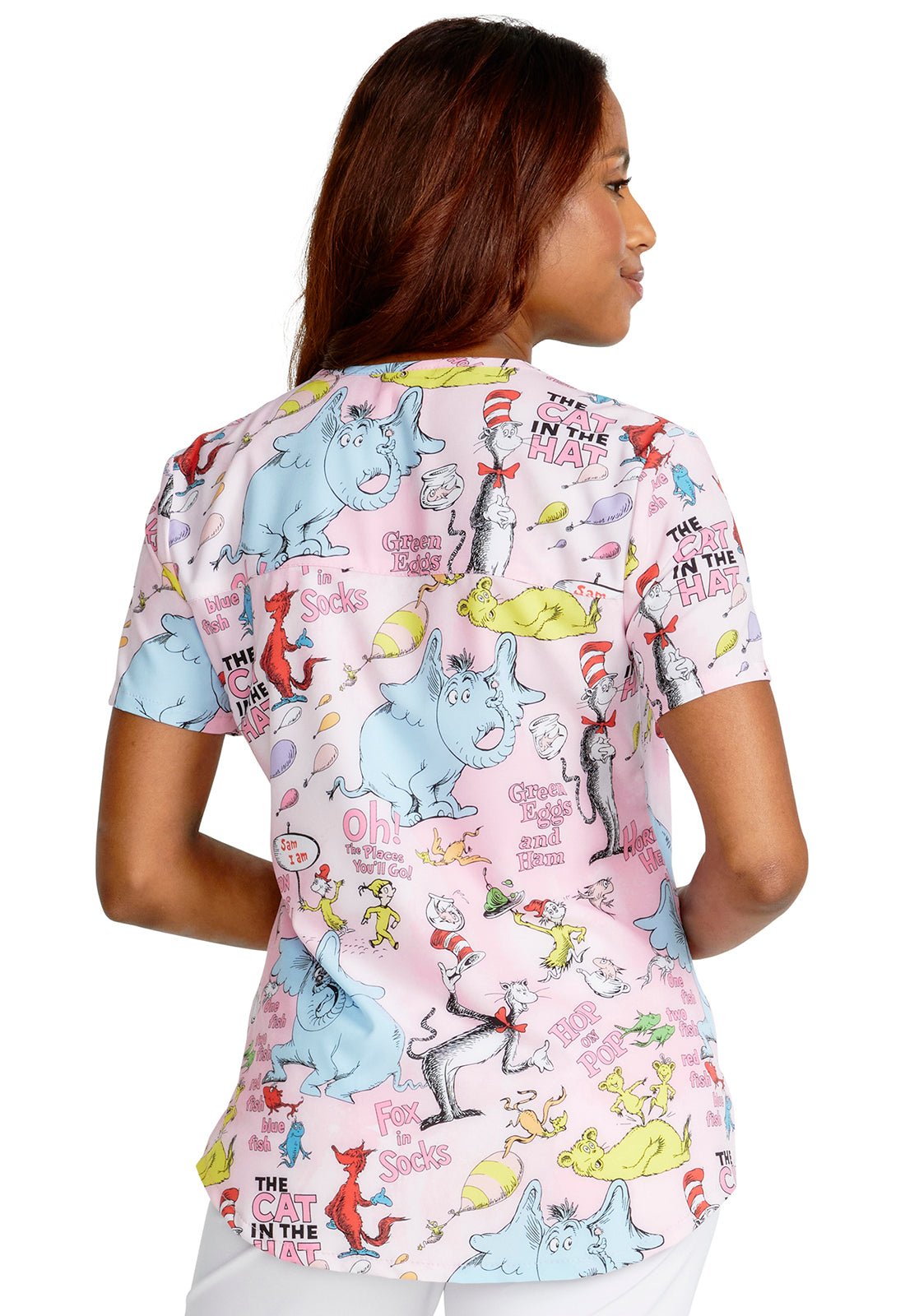 Cat in The Hat Cherokee Tooniforms Dr. Seuss V Neck Scrub Top TF736 SECY - Scrubs Select