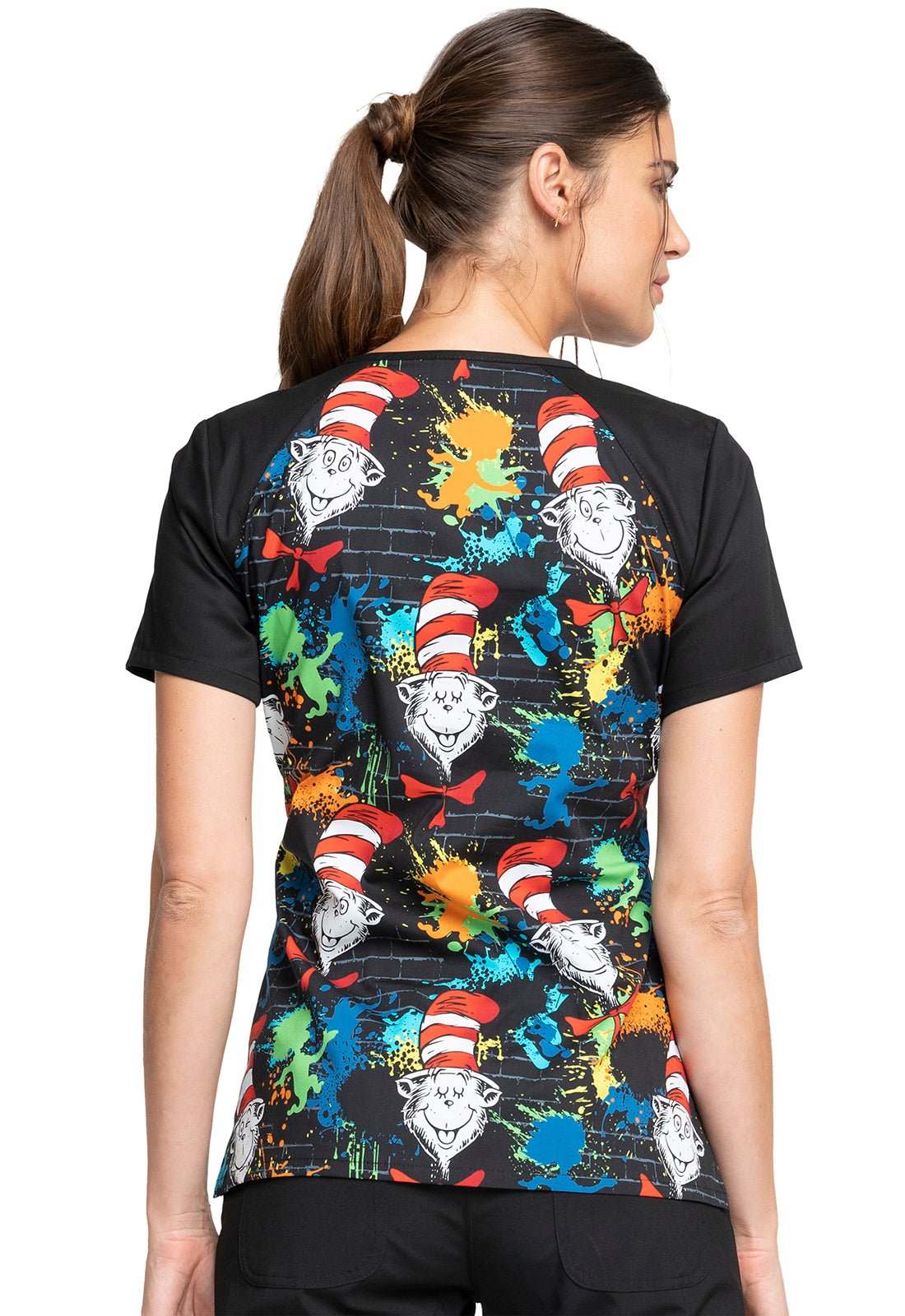 Cat in The Hat Cherokee Tooniforms Licensed Dr Seuss V Neck Medical Scrub Top TF632 SEFF - Scrubs Select