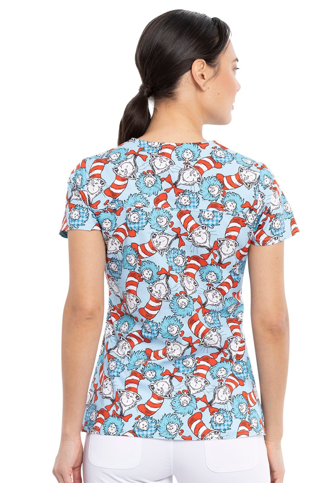 Cat In The Hat Tooniforms Licensed Dr. Seuss V Neck Scrub Top TF666 SEHG - Scrubs Select