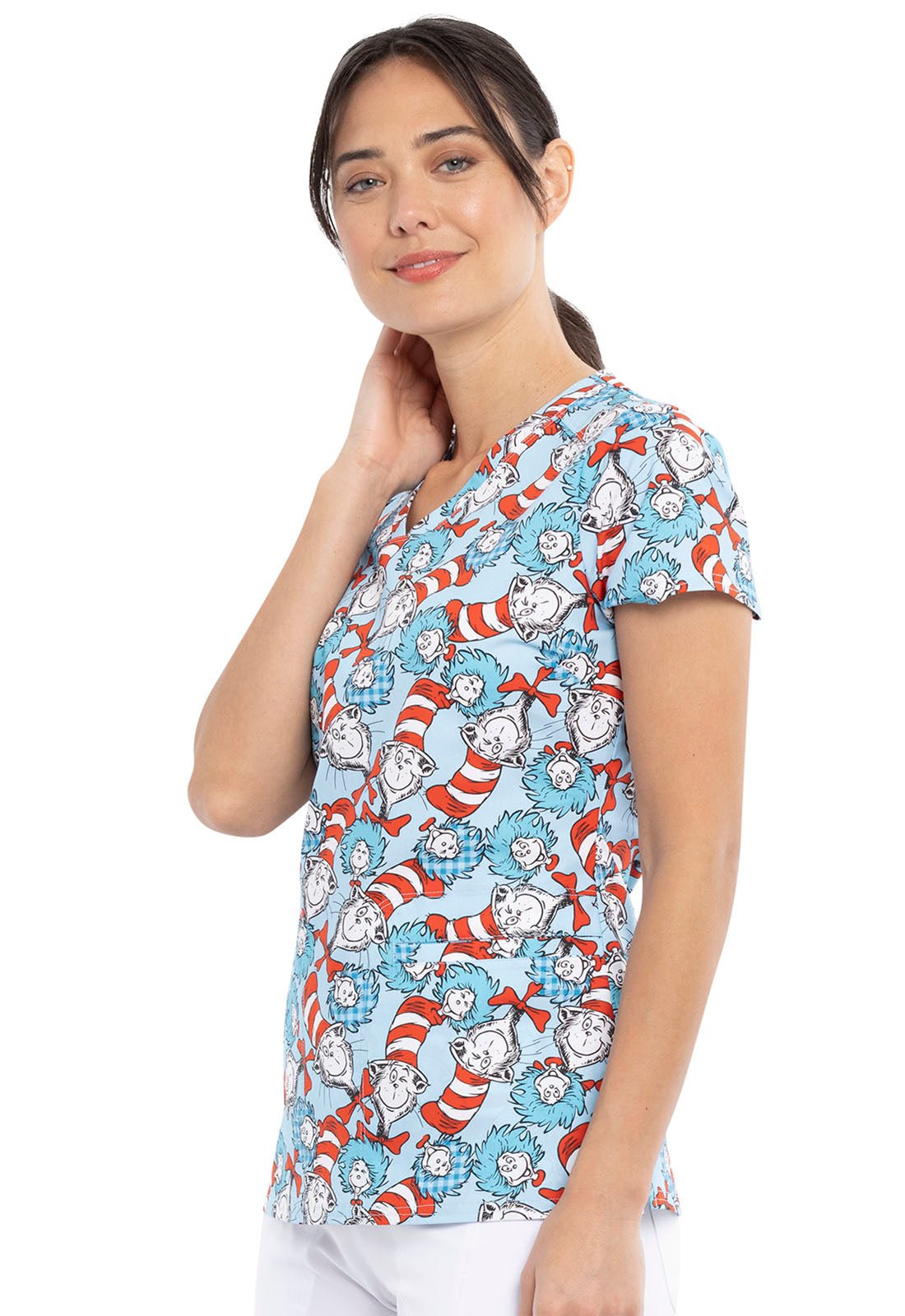 Cat In The Hat Tooniforms Licensed Dr. Seuss V Neck Scrub Top TF666 SEHG - Scrubs Select