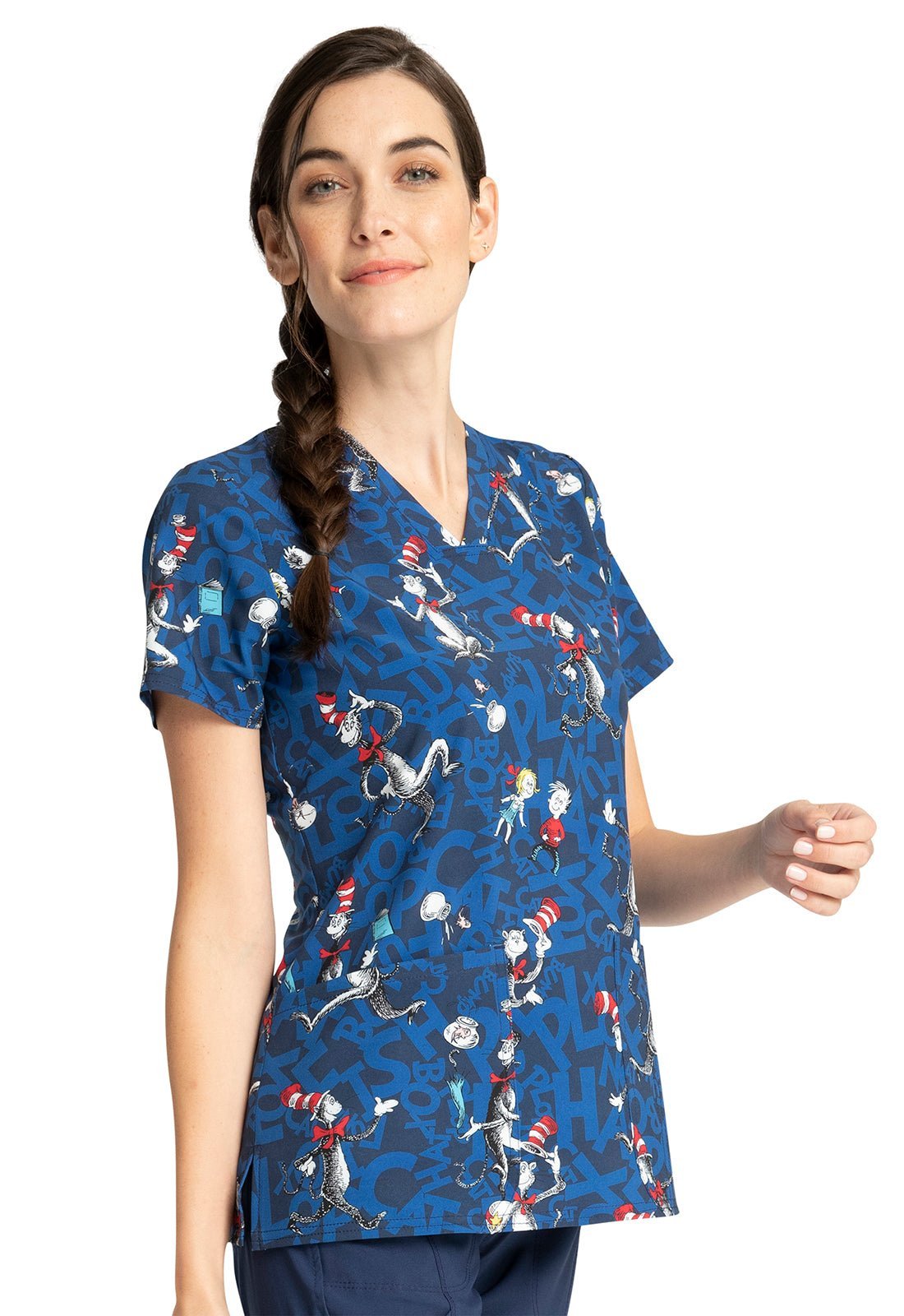 Cat In The Hat Tooniforms Licensed Dr. Seuss V Neck Scrub Top TF738 SEJT - Scrubs Select