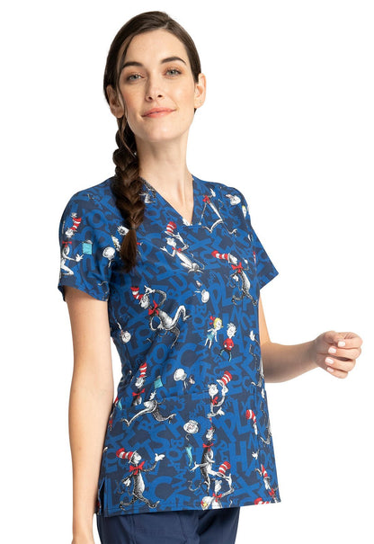 Cat In The Hat Tooniforms Licensed Dr. Seuss V Neck Scrub Top TF738 SEJT - Scrubs Select
