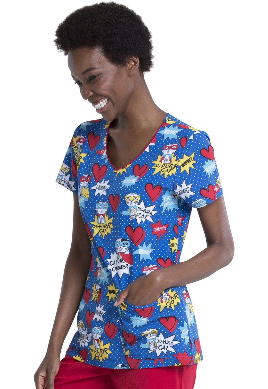 Cat Print Dickies V Neck Scrub Top DK852 SUPC - Scrubs Select