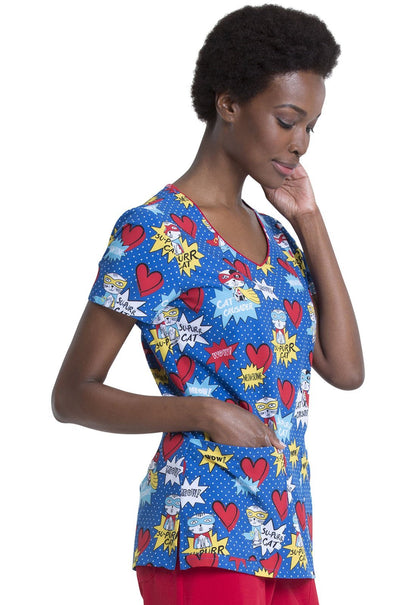 Cat Print Dickies V Neck Scrub Top DK852 SUPC - Scrubs Select