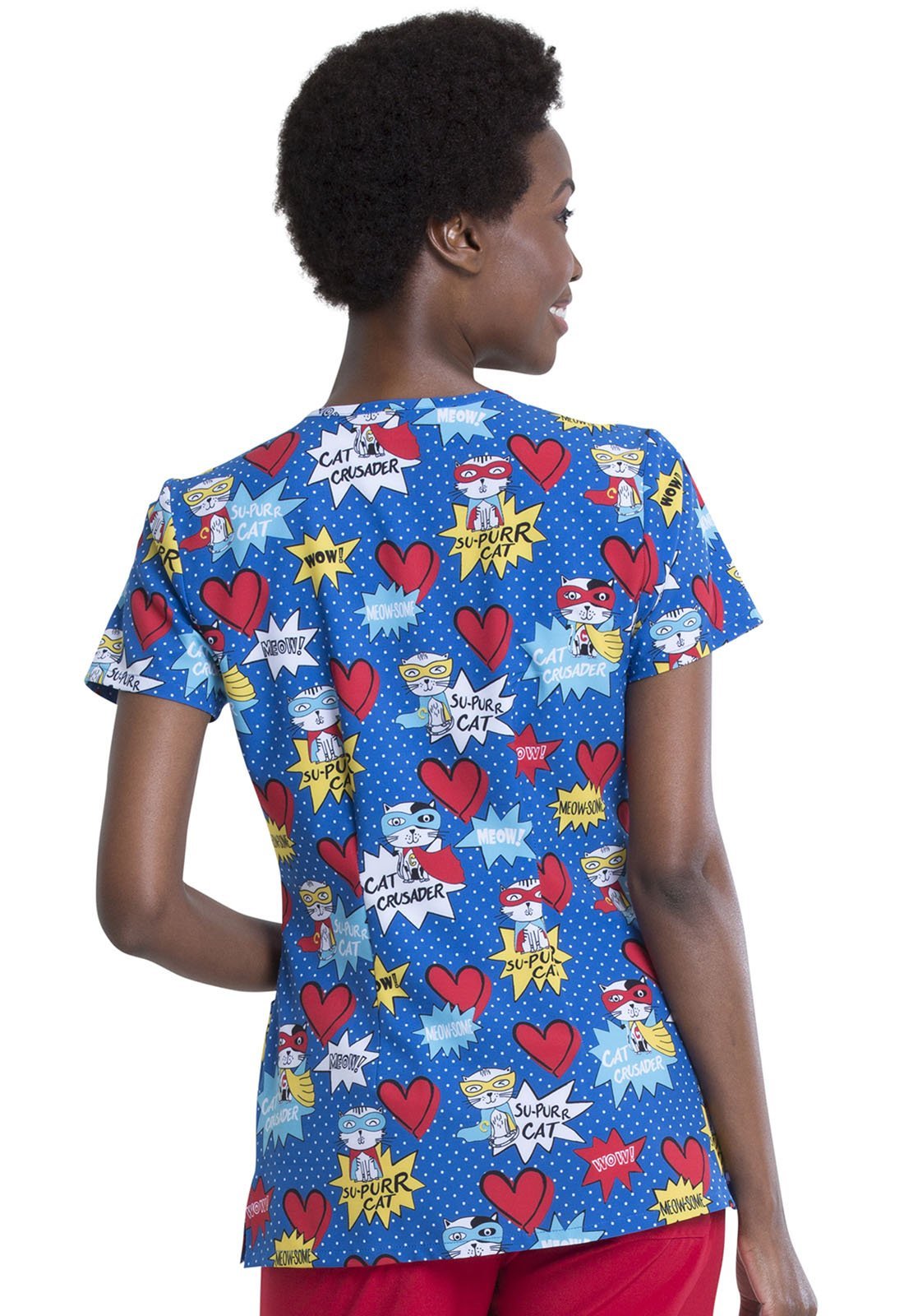 Cat Print Dickies V Neck Scrub Top DK852 SUPC - Scrubs Select