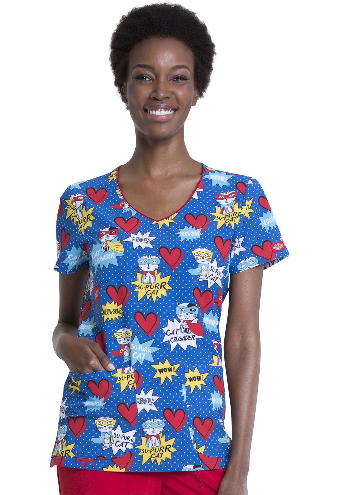 Cat Print Dickies V Neck Scrub Top DK852 SUPC - Scrubs Select