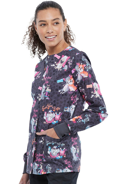 Cats and Dogs Print Warm Up Scrub Jacket CK301 SFEC - Scrubs Select