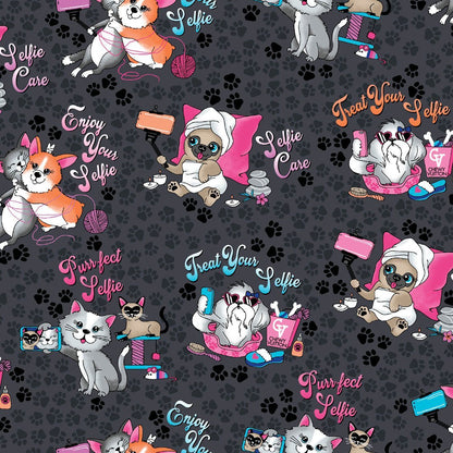 Cats and Dogs Print Warm Up Scrub Jacket CK301 SFEC - Scrubs Select