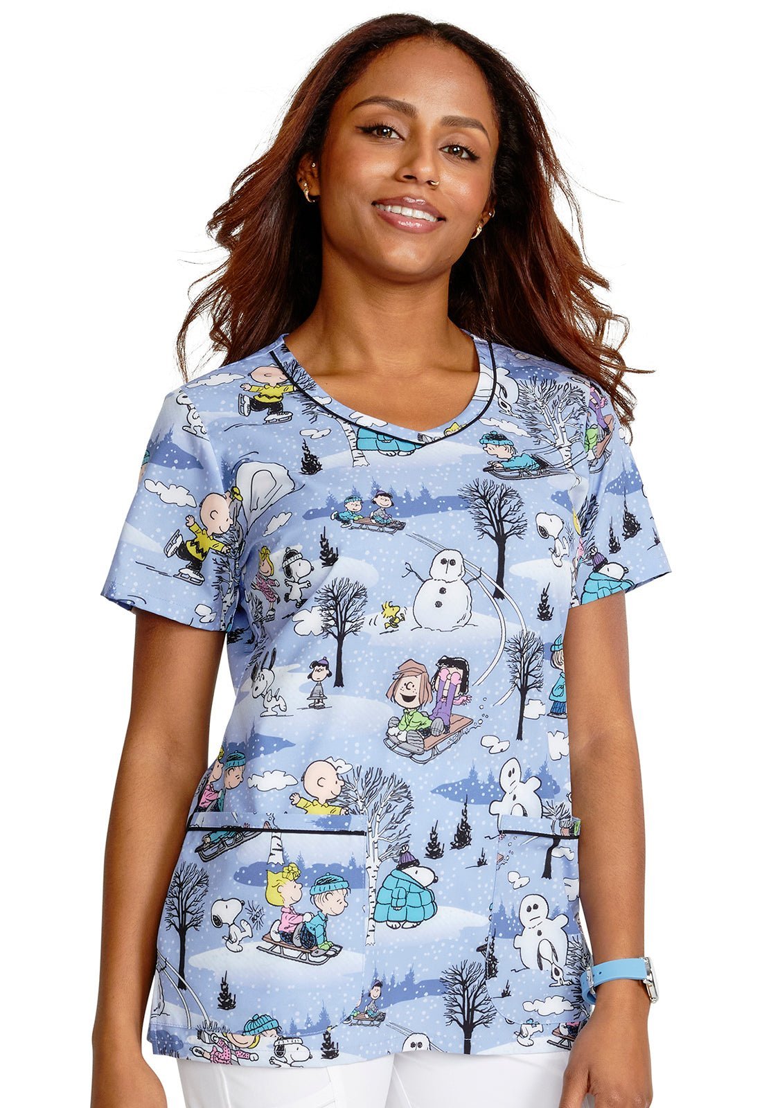Charlie Brown Cherokee Tooniforms Peanuts V Neck Scrub Top TF633 PNDK - Scrubs Select