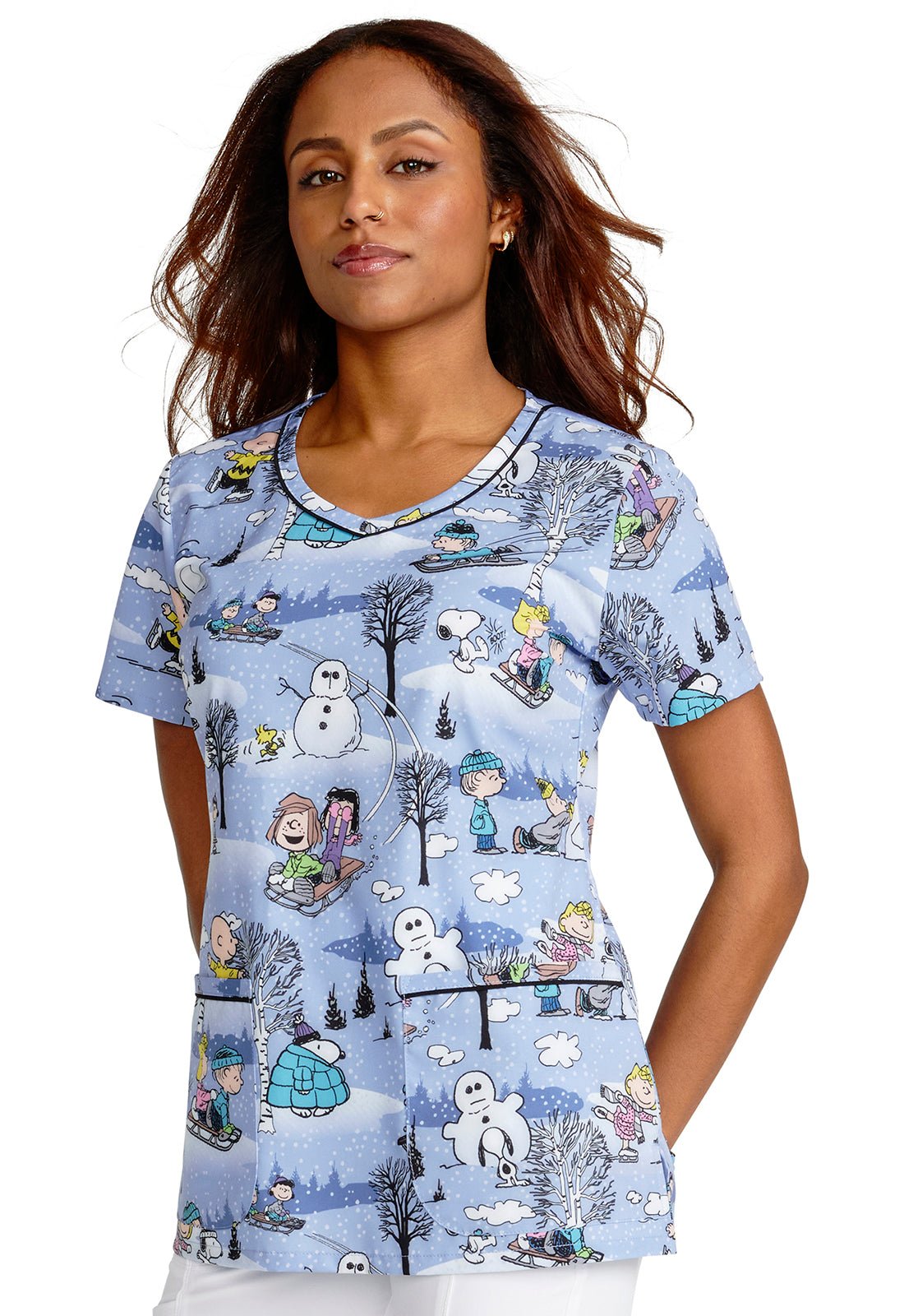 Charlie Brown Cherokee Tooniforms Peanuts V Neck Scrub Top TF633 PNDK - Scrubs Select
